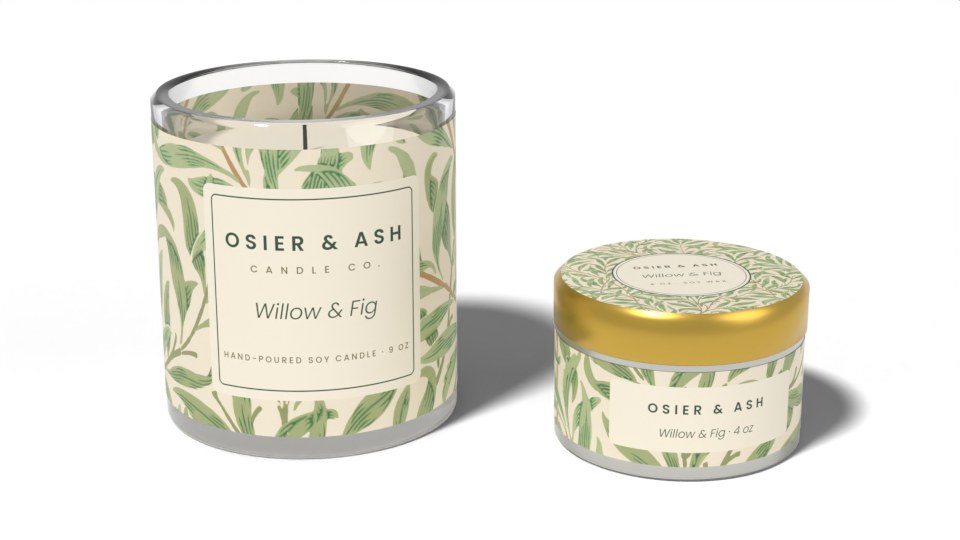A candle tumbler and tin in Willow Bough