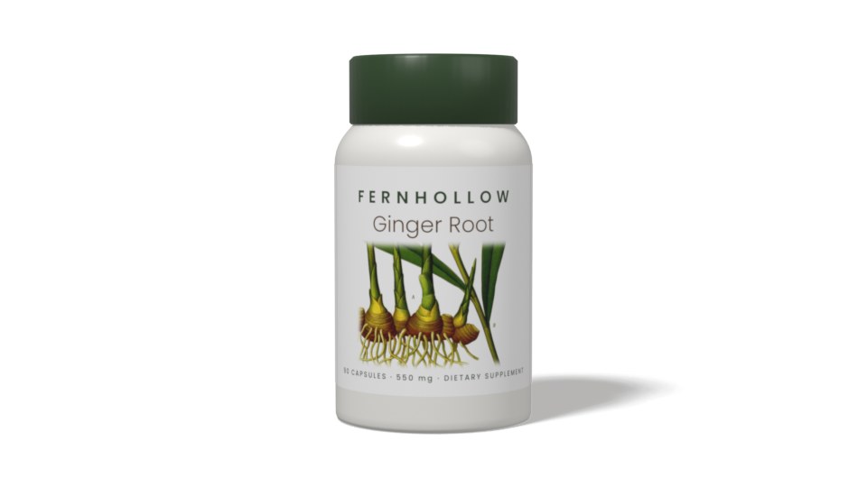 A ginger supplement with a botanical plate