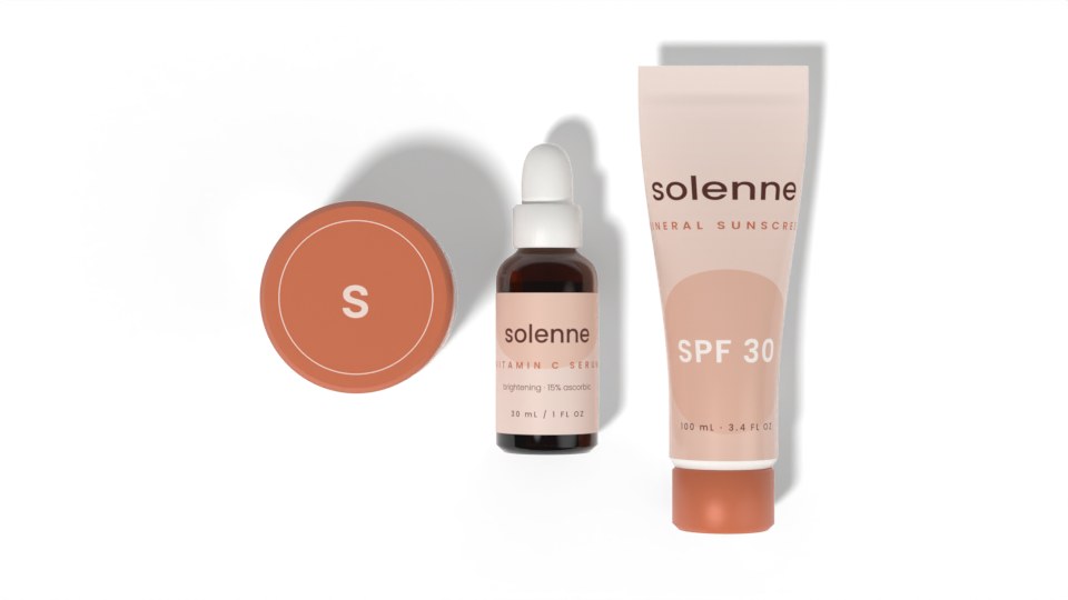 Cream, serum and sunscreen, from above